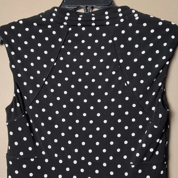 White House Black Market Lined Black Sleeveless Dress W White Polka Dots Size 6 - Picture 6 of 8